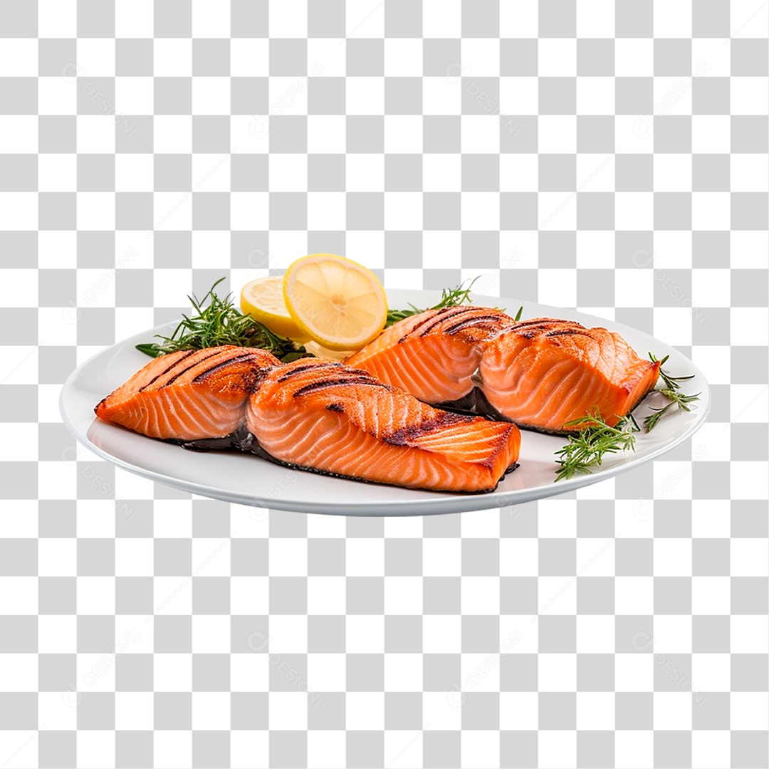Prato com Filés de Salmão PNG Transparente