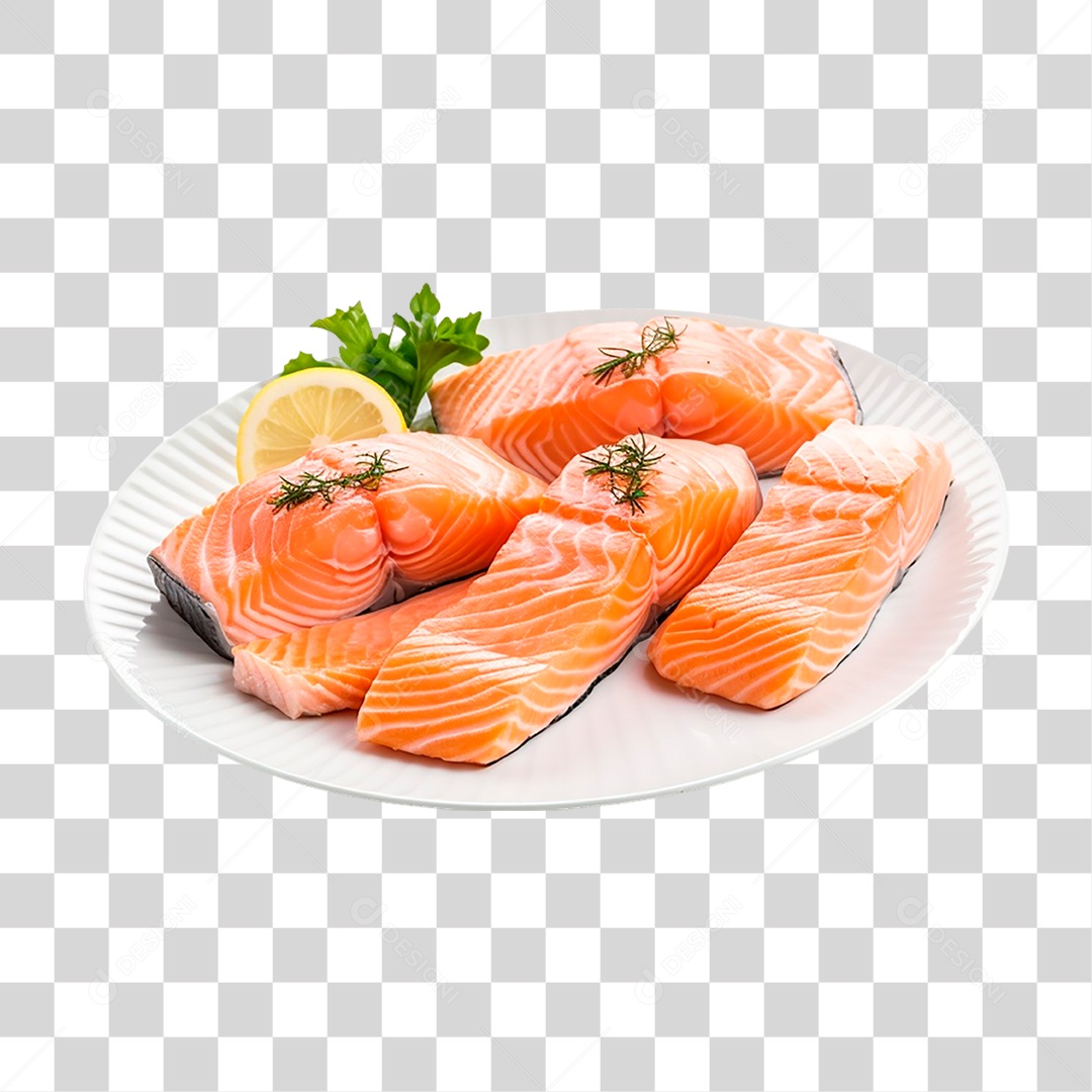 Prato com Filés de Salmão PNG Transparente