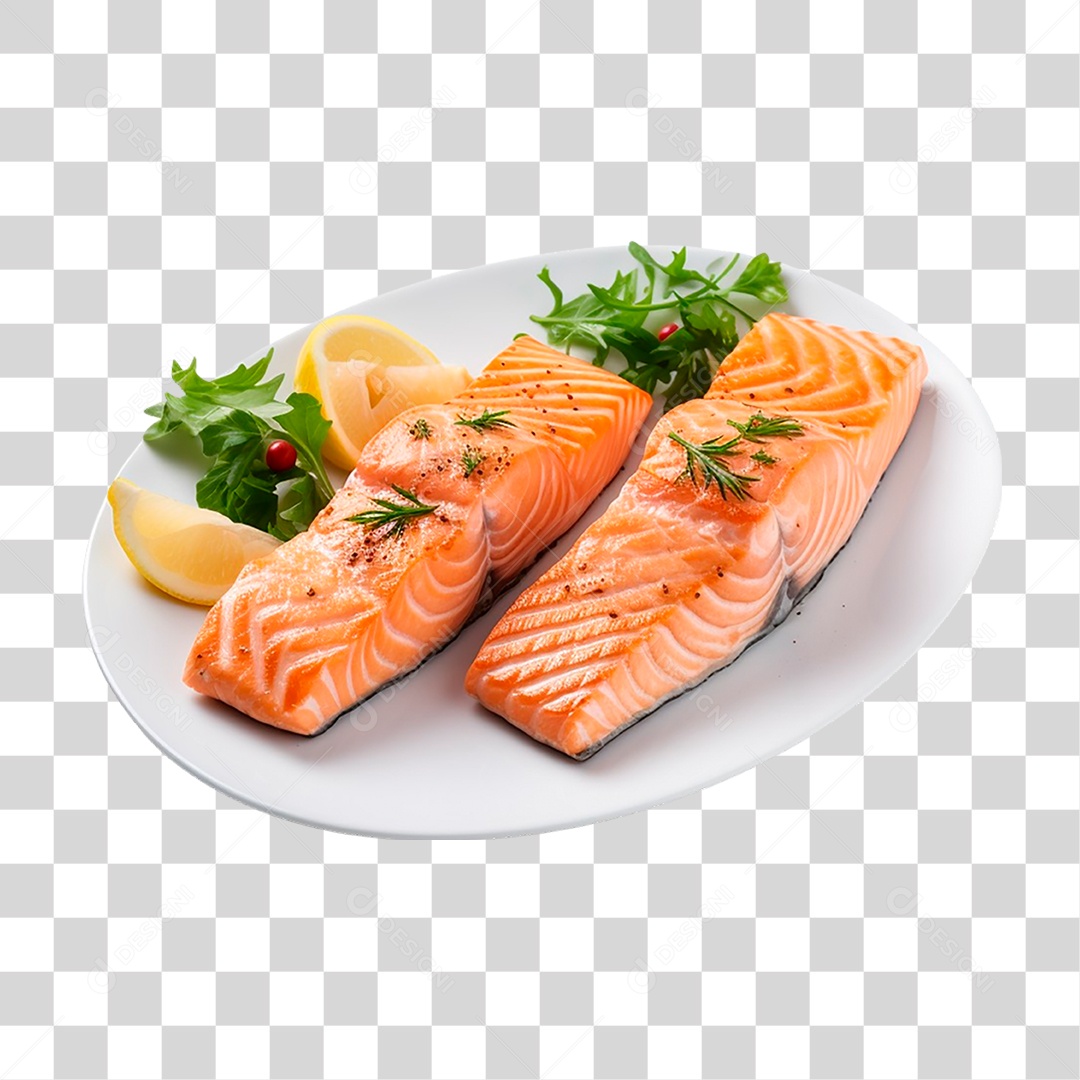 Prato com Filés de Salmão PNG Transparente