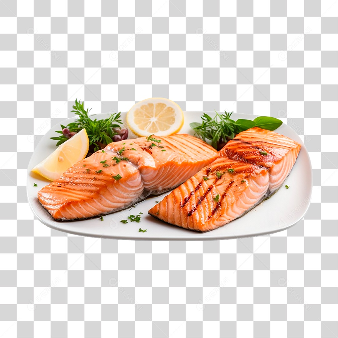 Prato com Filés de Salmão PNG Transparente