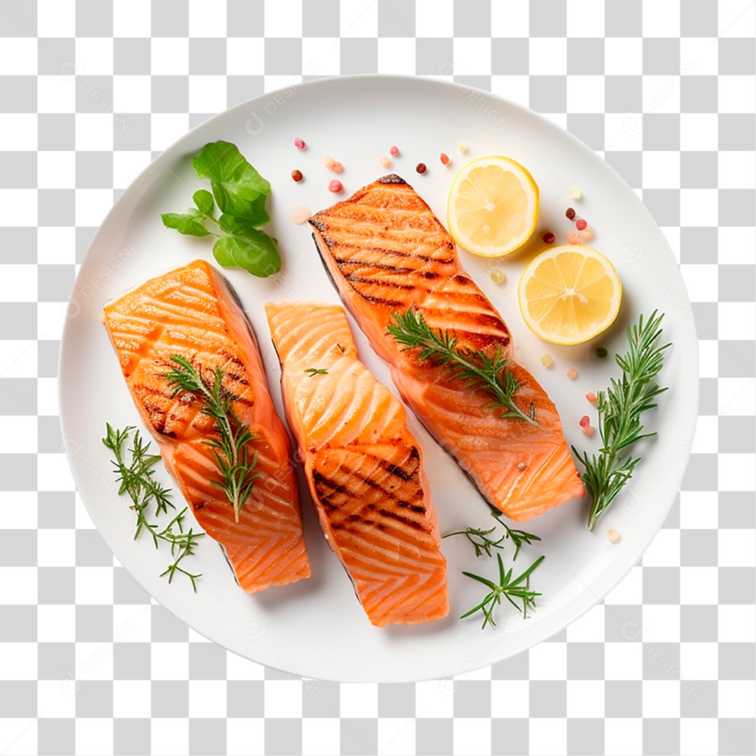 Prato com Filés de Salmão PNG Transparente
