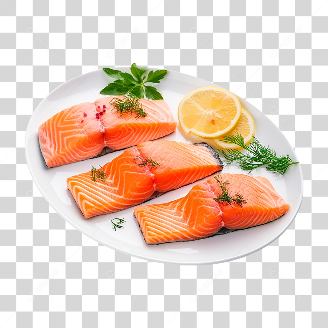 Prato com Filés de Salmão PNG Transparente