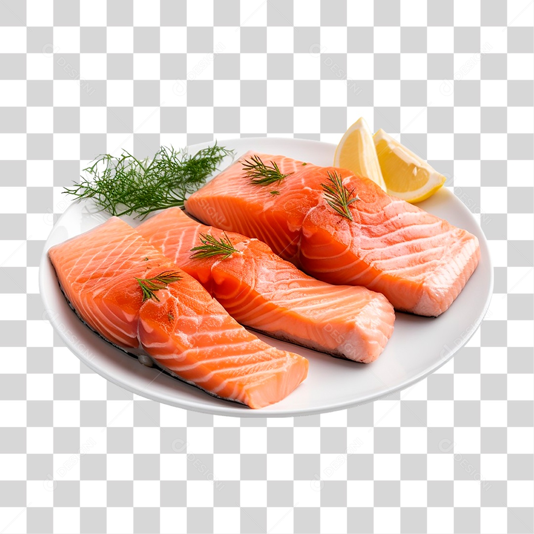 Prato com Filés de Salmão PNG Transparente