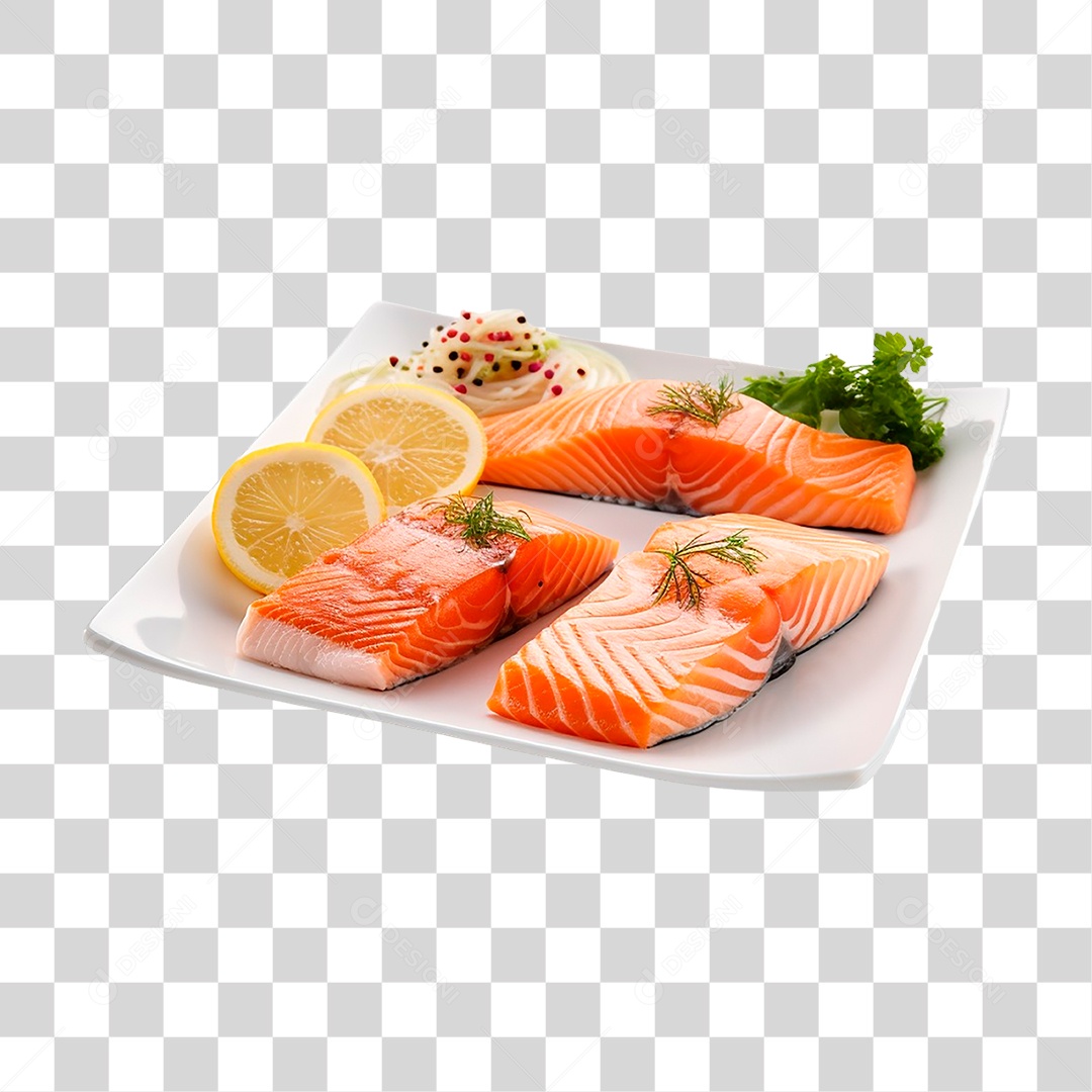 Prato com Filés de Salmão PNG Transparente
