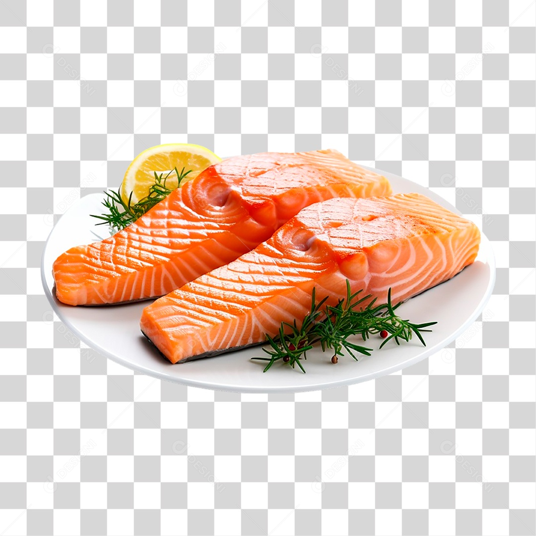 Prato com Filés de Salmão PNG Transparente