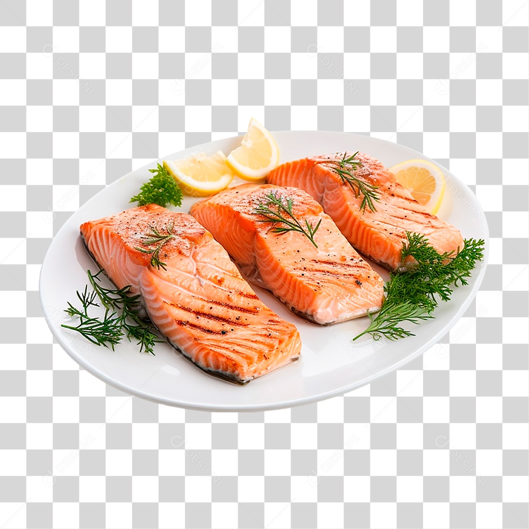 Prato com Filés de Salmão PNG Transparente