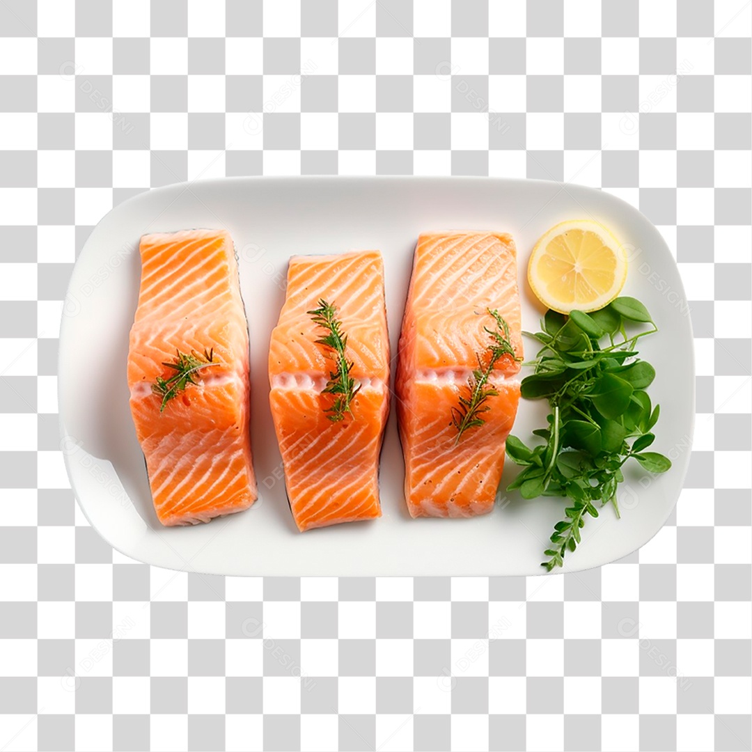 Prato com Filés de Salmão PNG Transparente