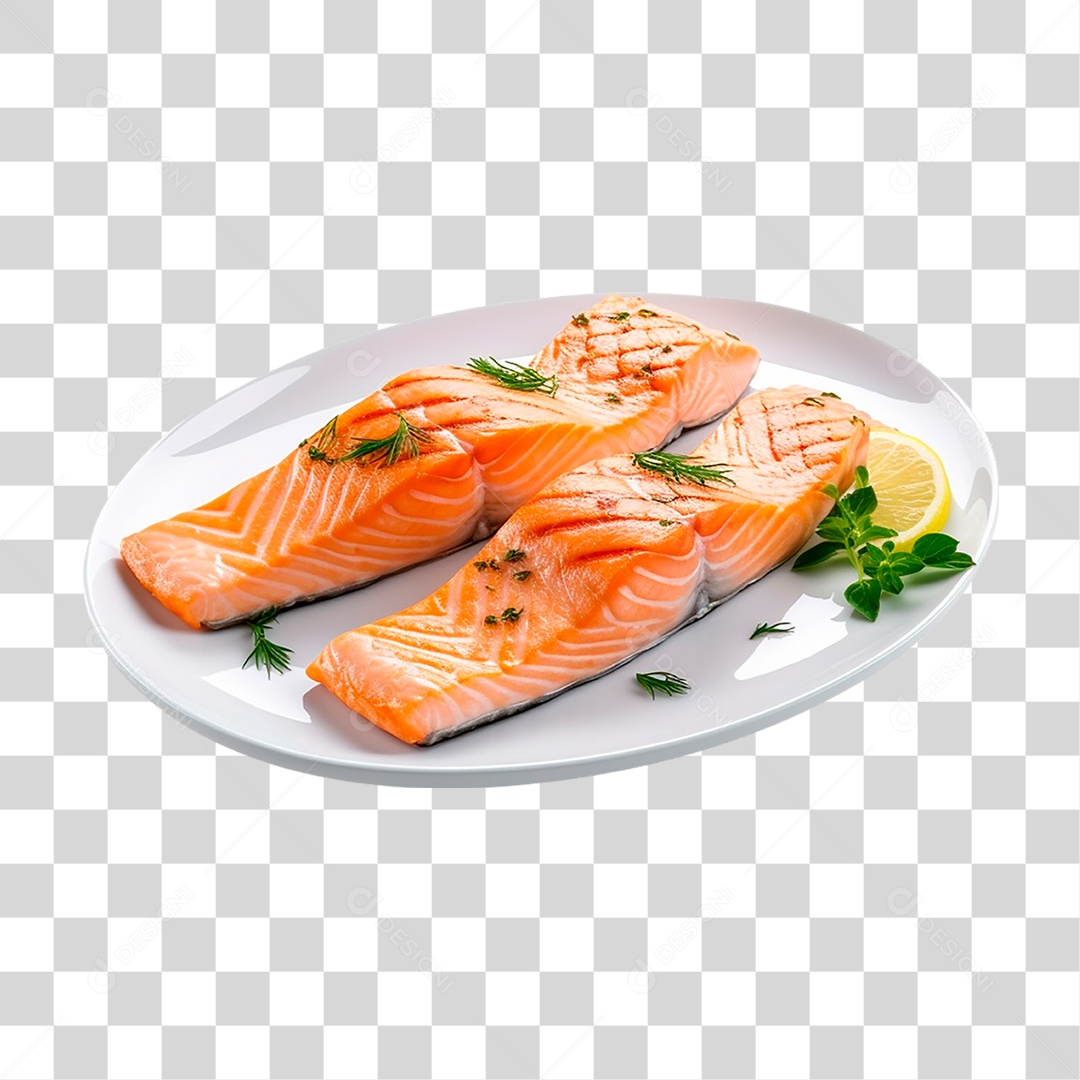 Prato com Filés de Salmão PNG Transparente
