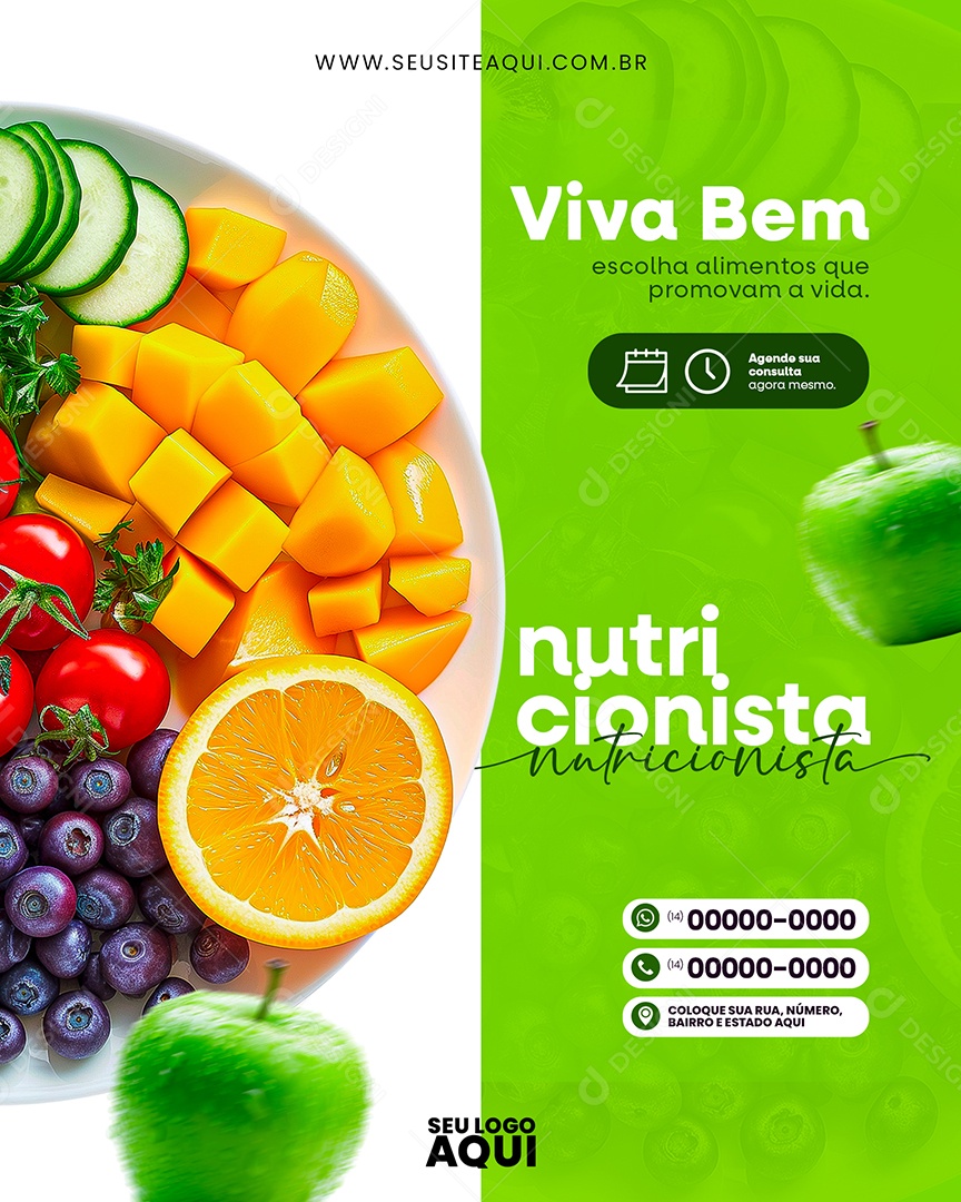 Nutricionista Viva Bem escolha alimentos que provam a vida Social Media PSD Editável