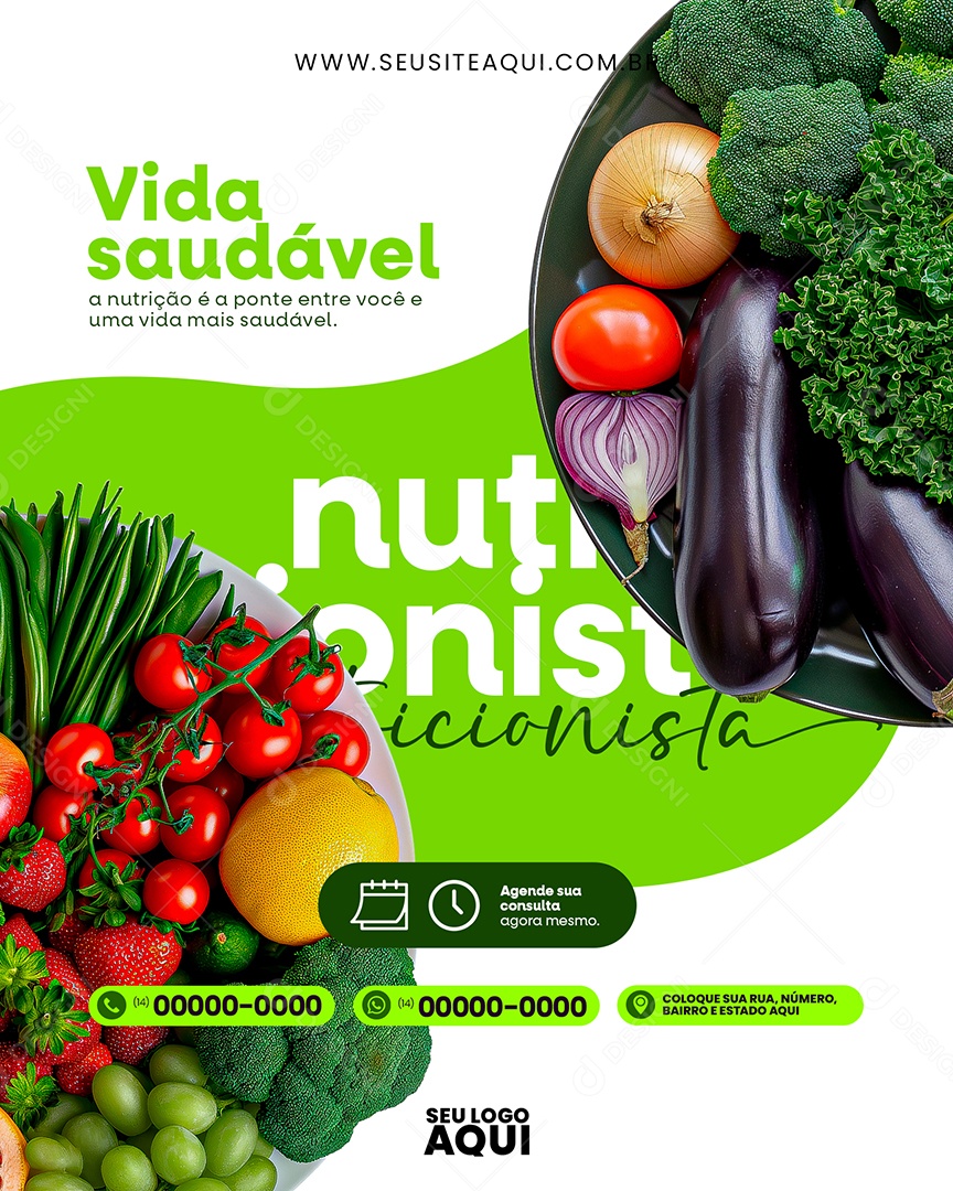 Nutricionista Vida saudável Agende sua consulta agora mesmo Social Media PSD Editável
