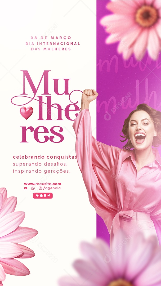 Story Dia Internacional das Mulheres 8 de Março Celebrando Conquistas Superando Desafios Social Media PSD Editável