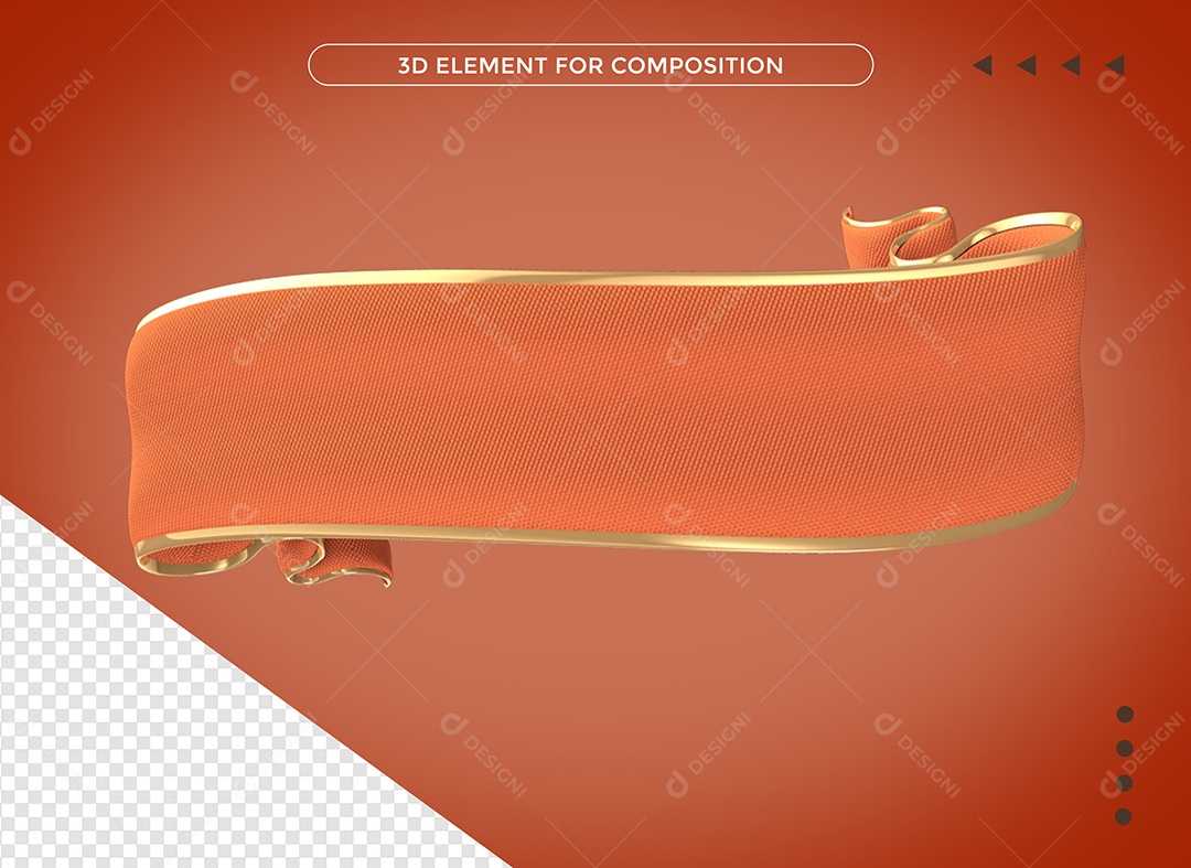 Fita Elemento 3D Laranja Dourado para Composição PSD