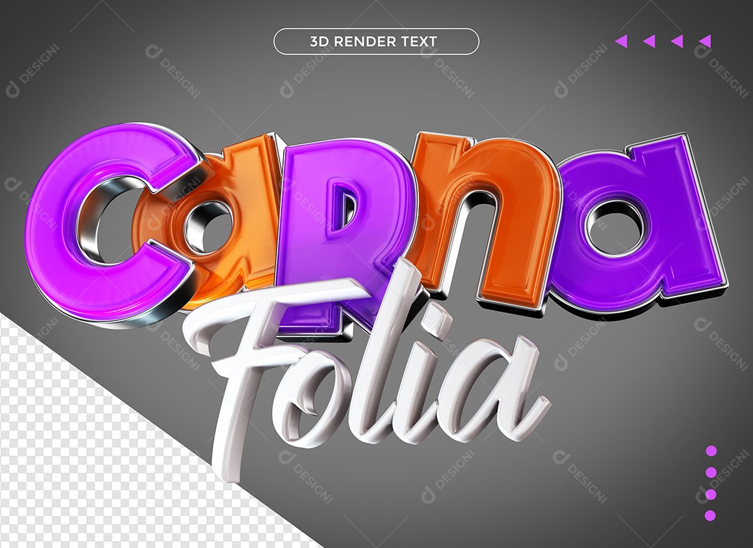 Carna Folia Texto 3D Colorido para Composição PSD