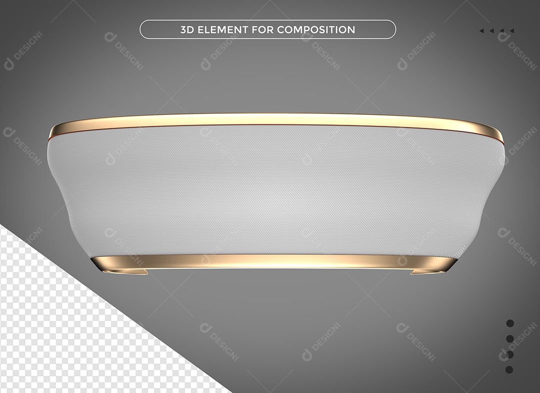 Fita Elemento 3D Branca Dourado para Composição PSD