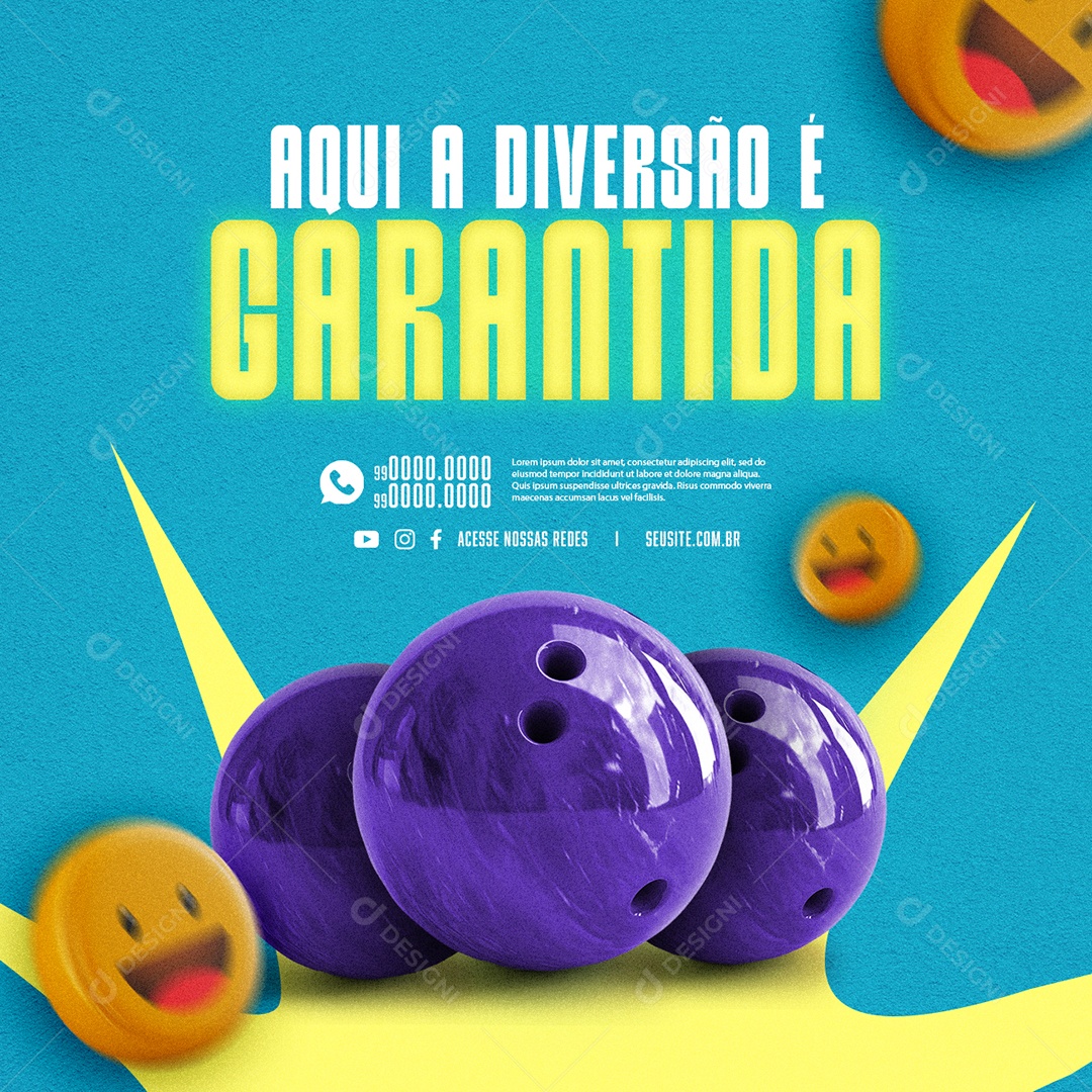 Boliche Aqui a Diversão é Garantida Social Media PSD Editável