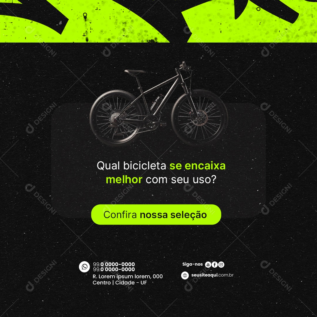 Bicicletaria Qual bicicleta se encaixa melhor com seu uso Social Media PSD Editável