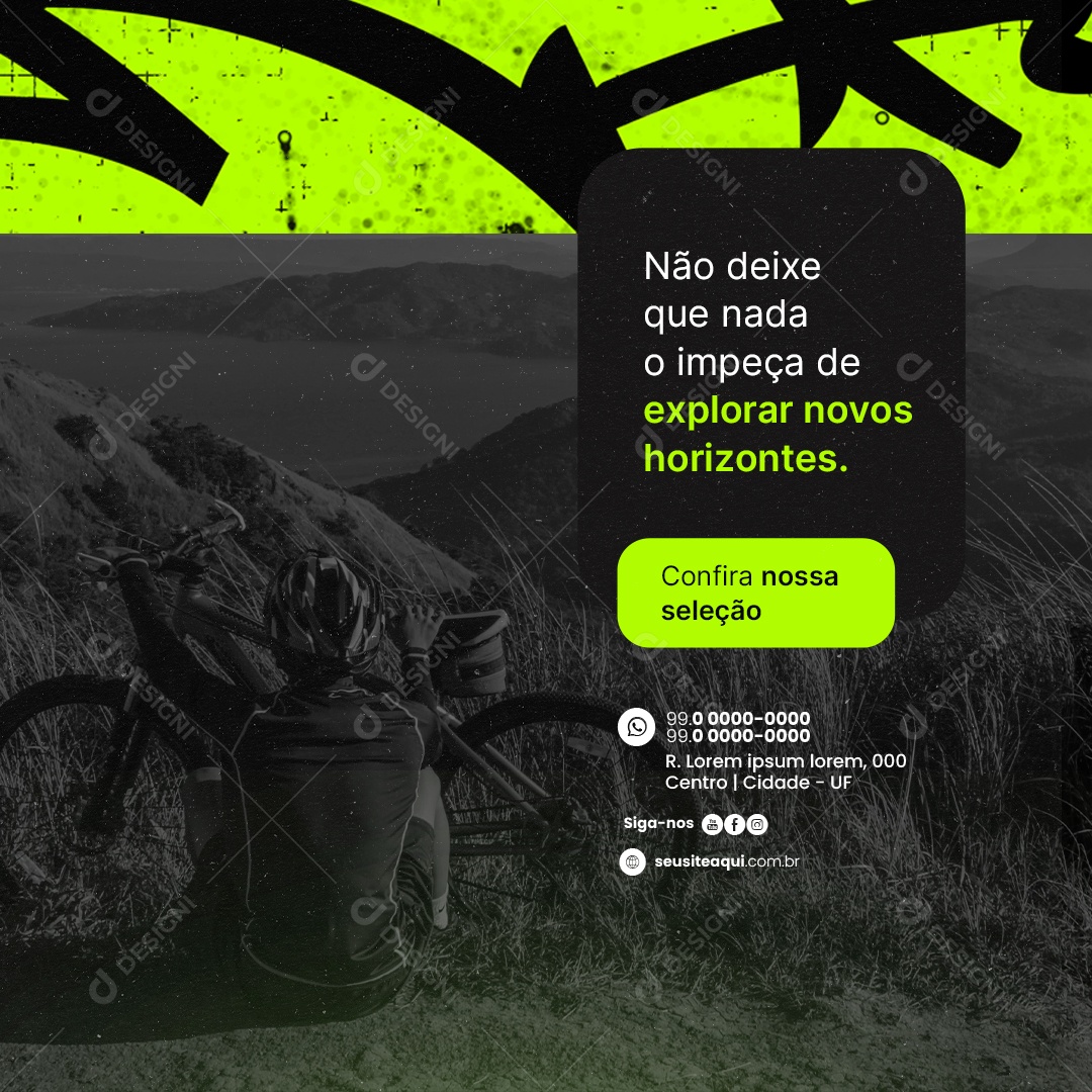 Bicicletaria Não deixe que nada o impeça de explorar novos horizontes Social Media PSD Editável