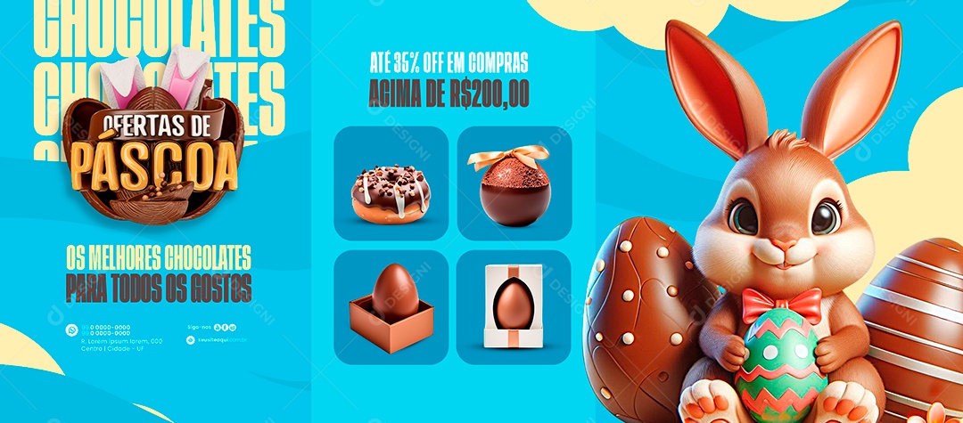 Banner Doceria Ofertas de Páscoa Ovos de páscoa os melhores chocolates Social Media PSD Editável