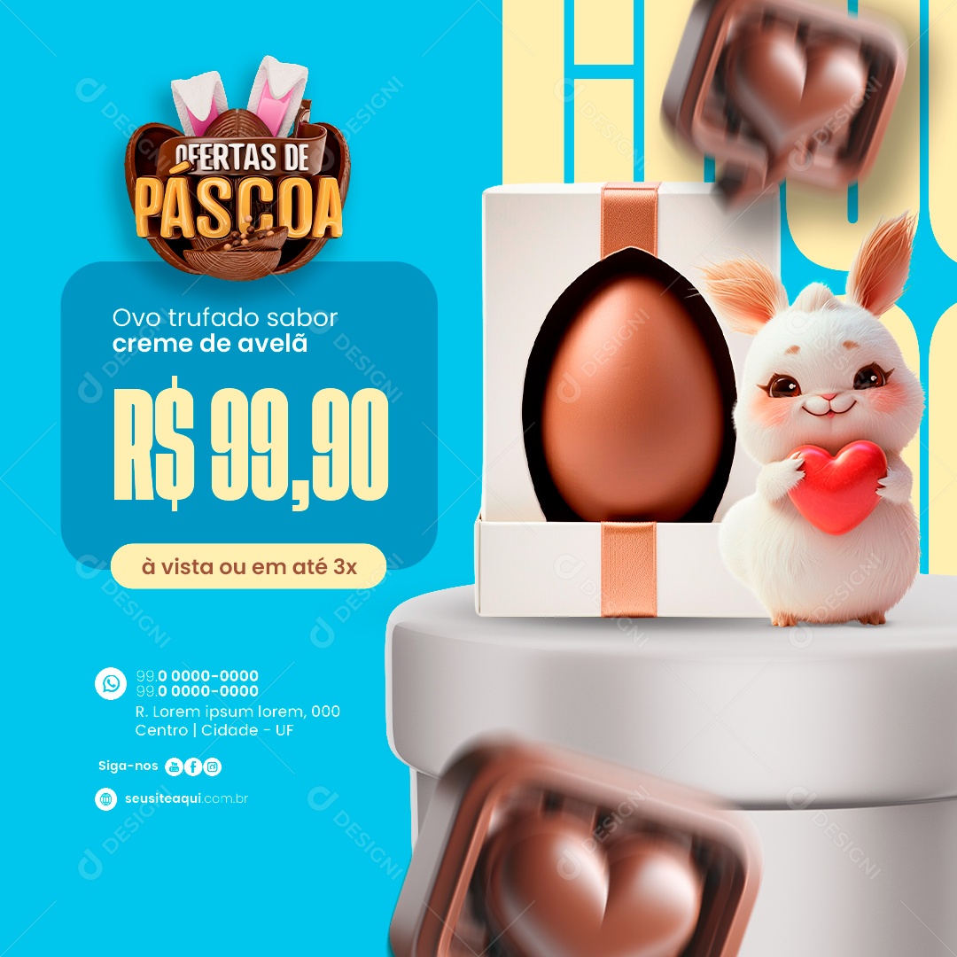 Doceria Ofertas de Páscoa Ovo trufado sabor creme de avelã Social Media PSD Editável