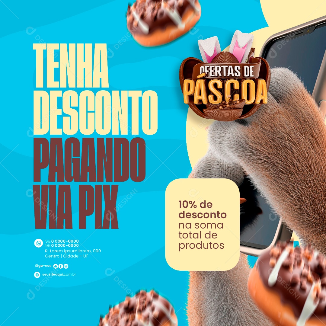 Doceria Ofertas de Páscoa Tenha desconto Pagando no Pix Social Media PSD Editável