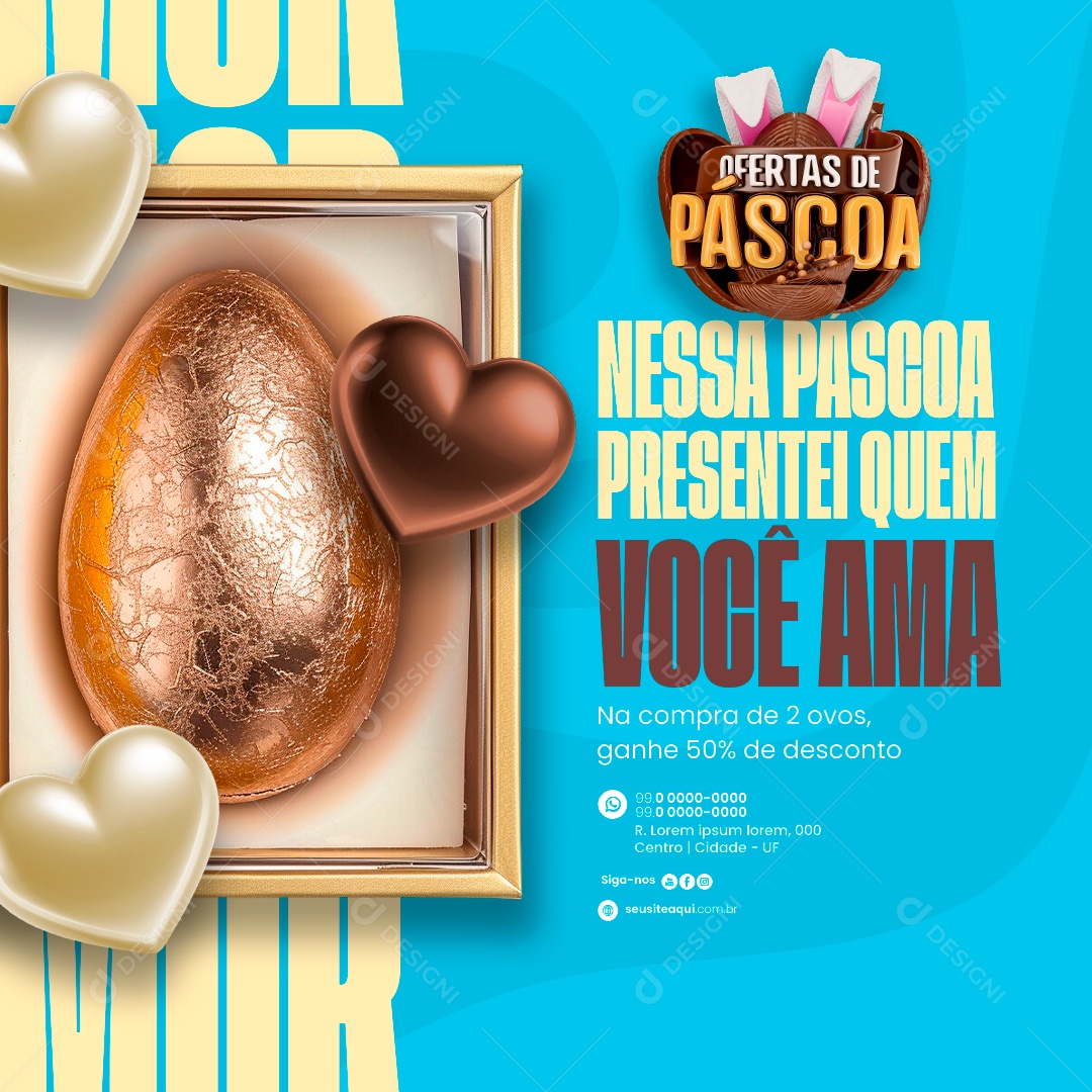 Doceria Ofertas de Páscoa presenteie quem você ama ovo de páscoa Social Media PSD Editável