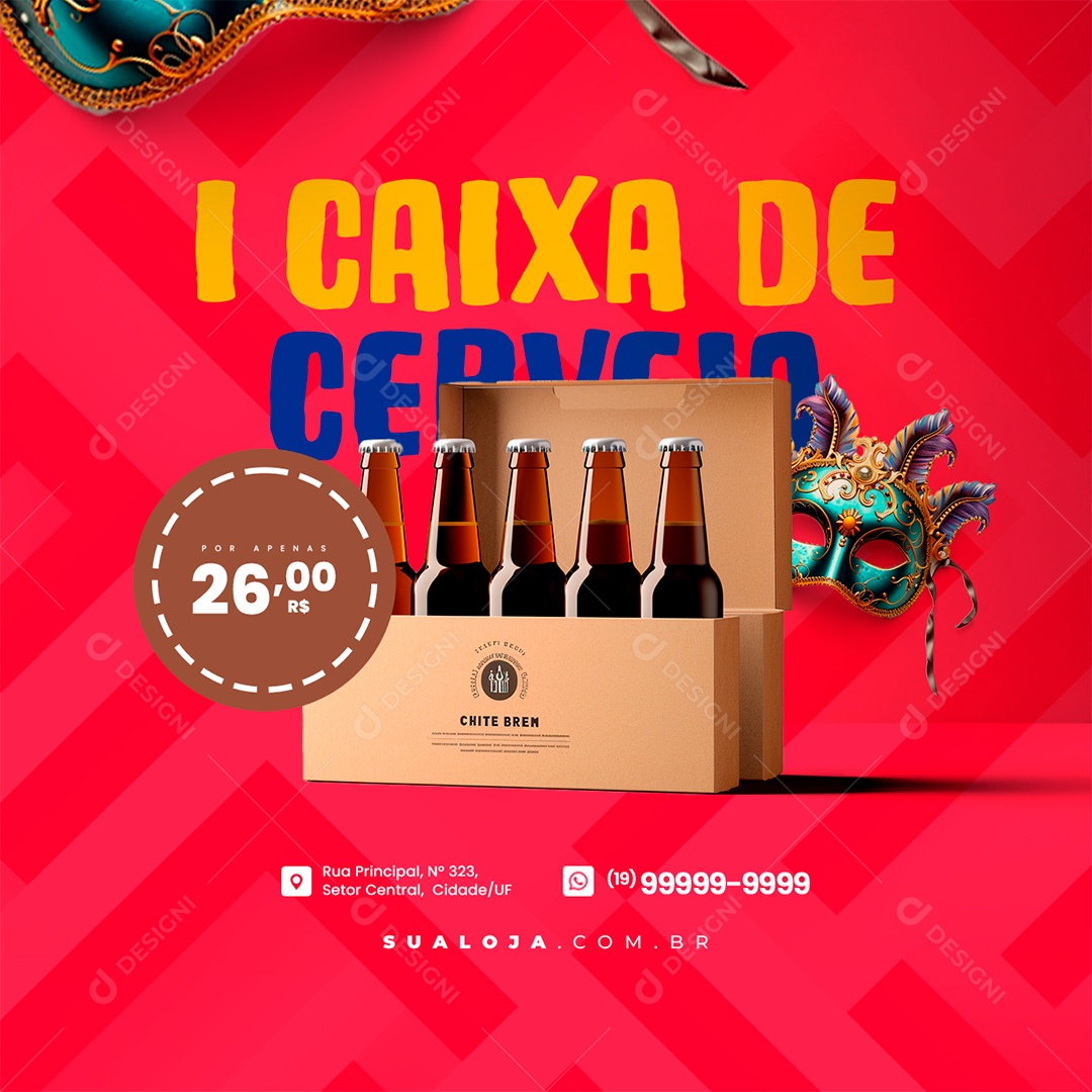 Carnaval Cervejaria Caixa De Cerveja Social Media PSD Editável