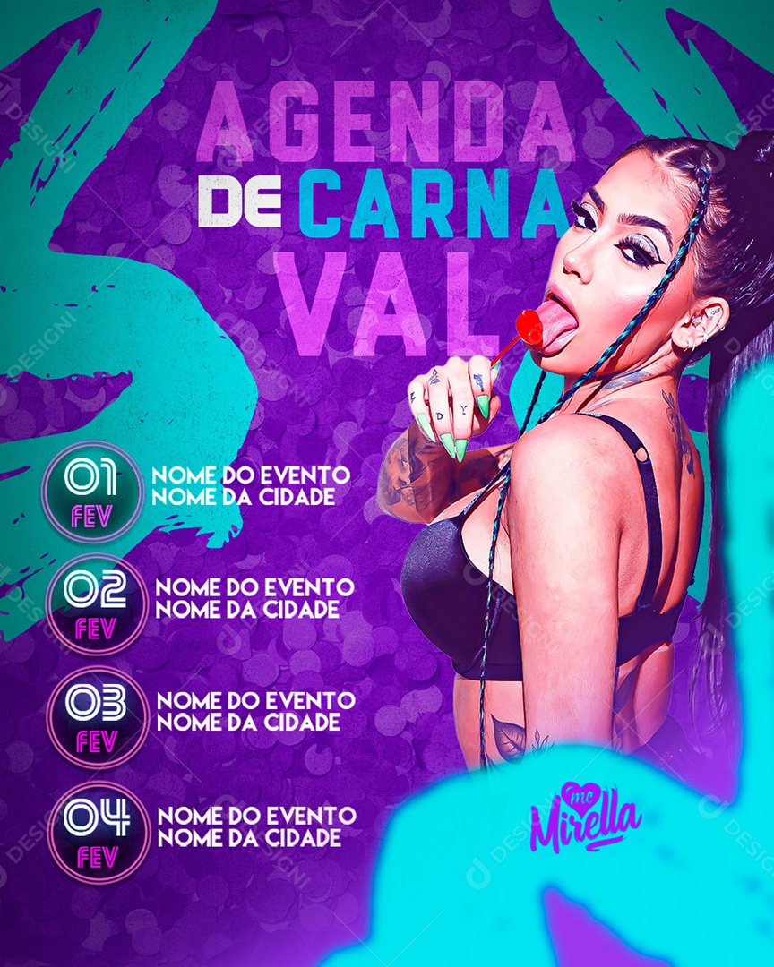 Flyer Agenda de Carnaval Mc Mirella Social Media PSD Editável
