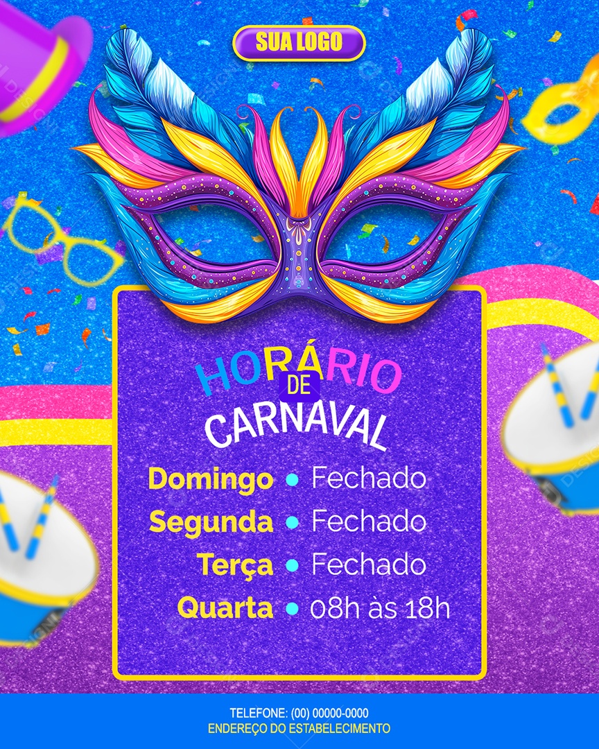 Horário De Carnaval Domingo Segunda Terça Quarta Social Media PSD Editável