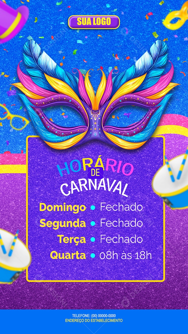 Story Horário De Carnaval Domingo Segunda Terça Quarta Social Media PSD Editável
