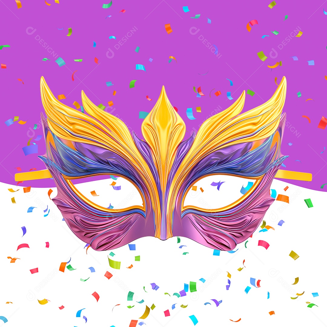 Máscara Laranja e Roxo de Carnaval Elemento 3D para Composição PSD