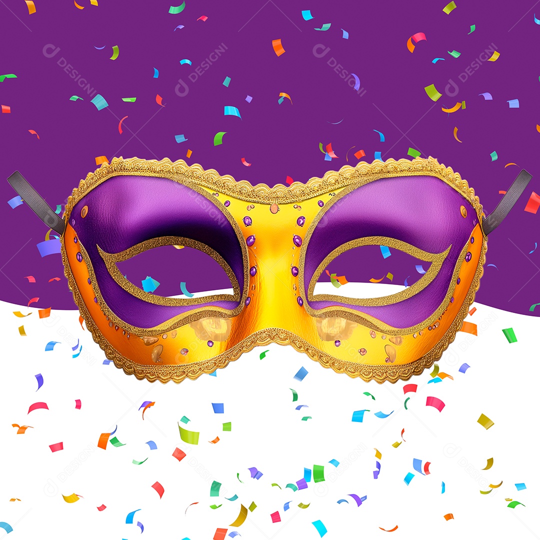 Máscara Colorida de Carnaval Elemento 3D para Composição PSD