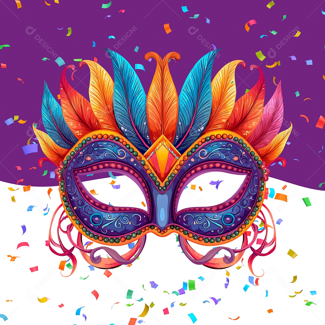 Máscara Colorida de Carnaval Elemento 3D para Composição PSD
