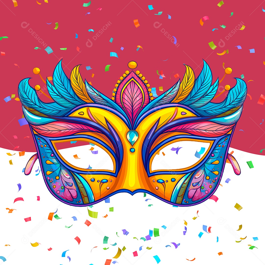 Máscara Colorida de Carnaval Elemento 3D para Composição PSD