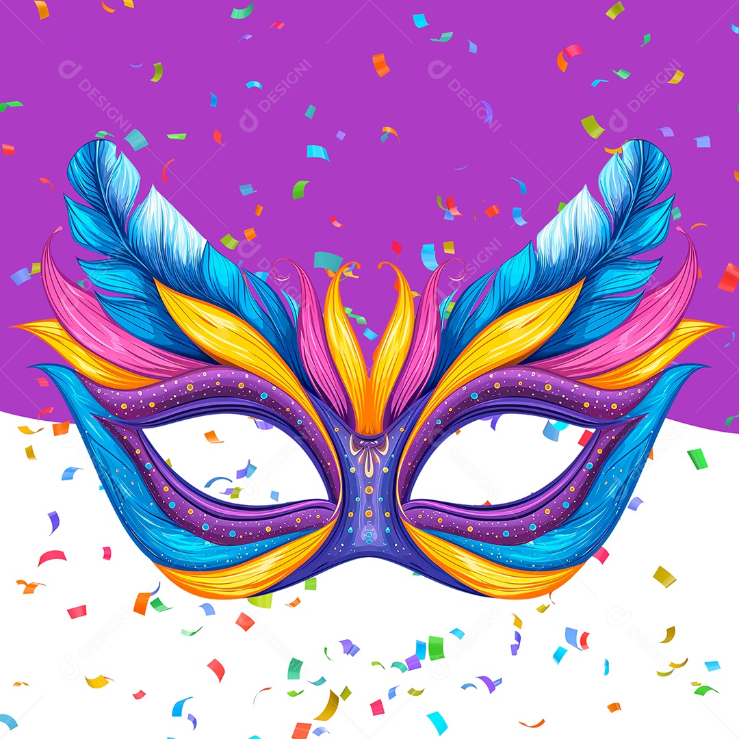 Máscara Colorida de Carnaval Elemento 3D para Composição PSD