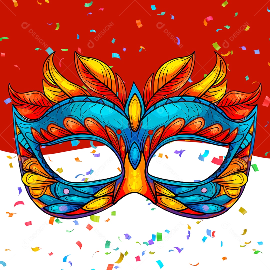 Elemento 3D Máscara Colorida de Carnaval para Composição PSD