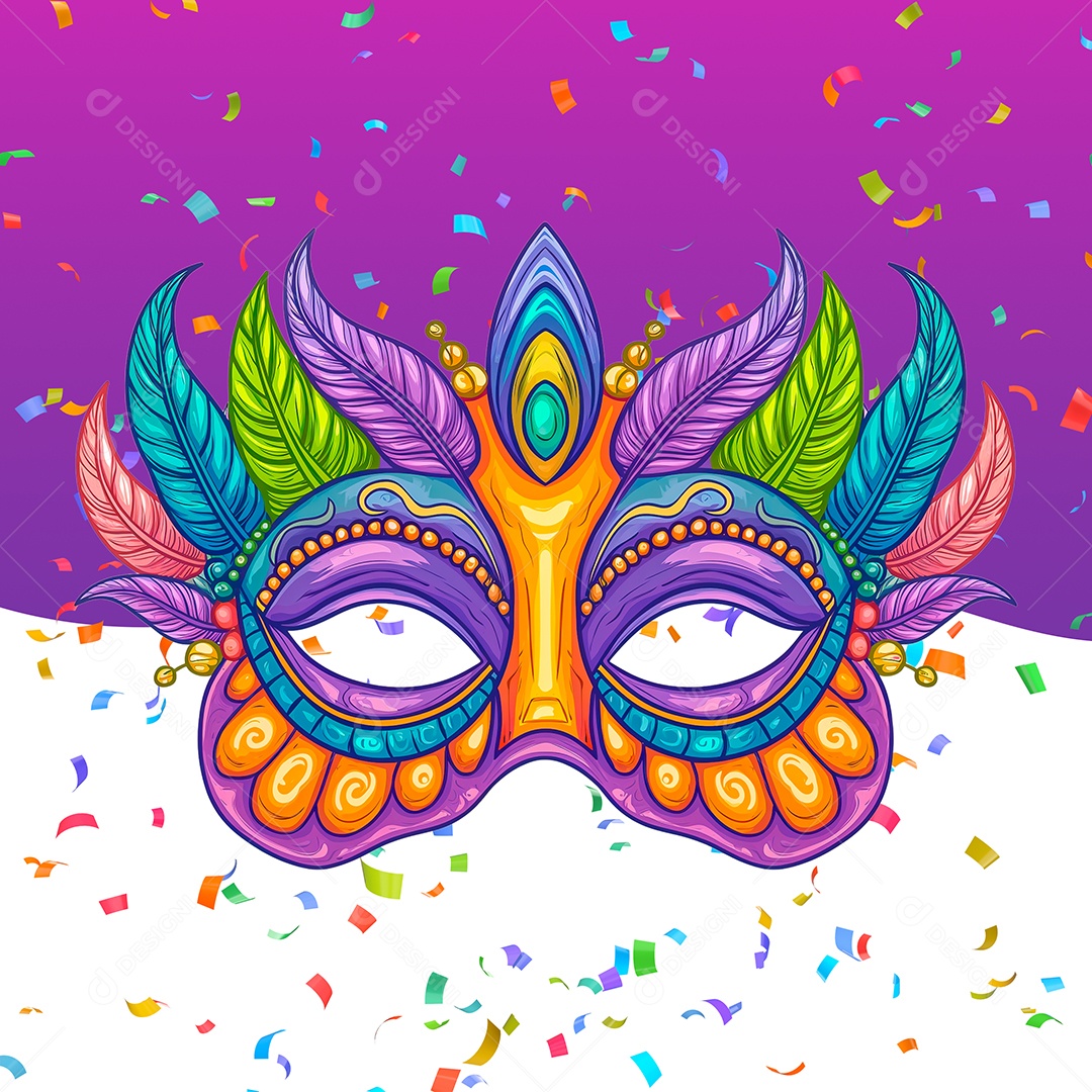 Elemento 3D Máscara Colorida de Carnaval para Composição PSD