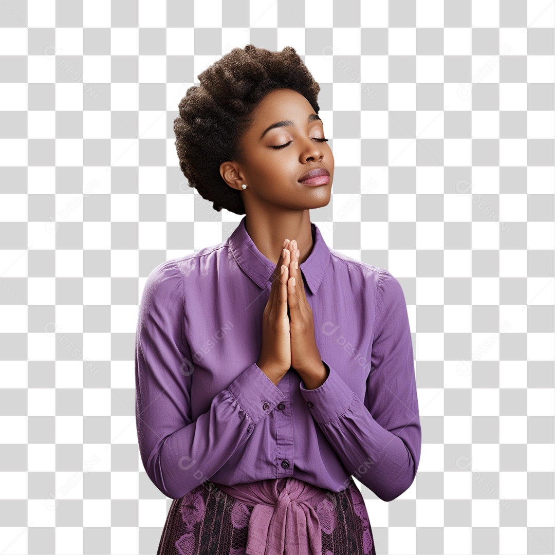 Mulher com Blusa Roxa PNG Transparente