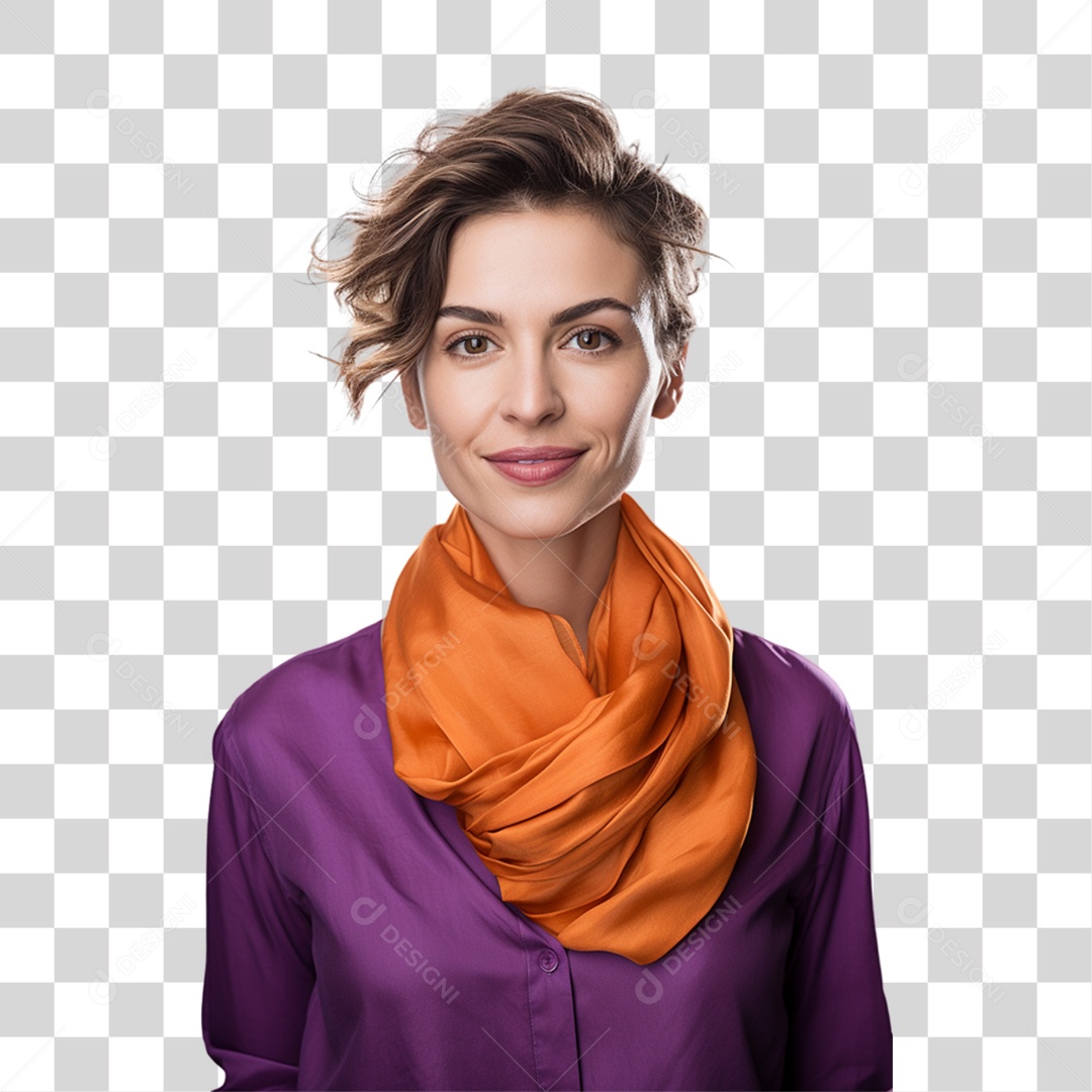 Mulher com Blusa Roxa PNG Transparente