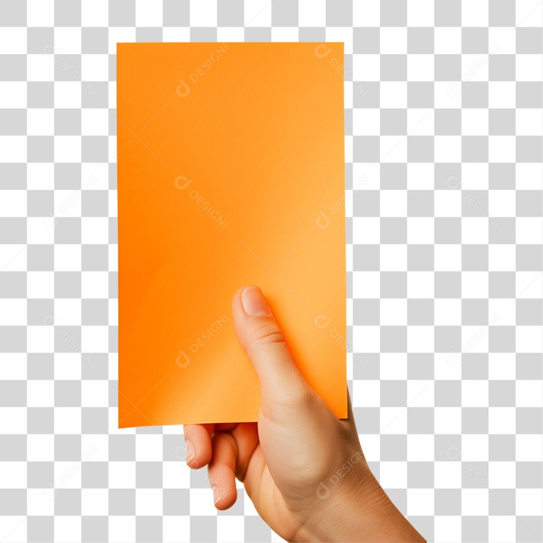 Mão com Cartão Alaranjado PNG Transparente