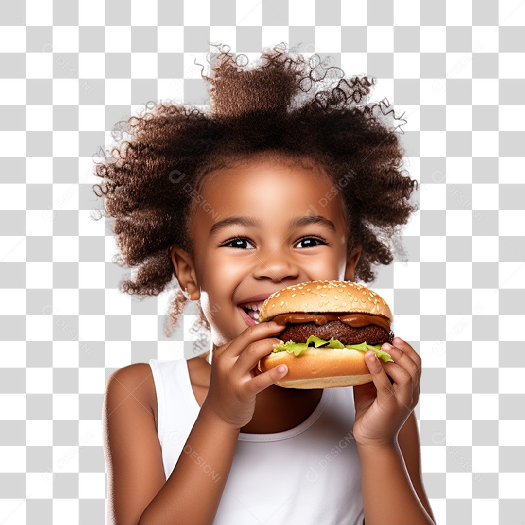 Criança com Lanche nas Mãos PNG Transparente