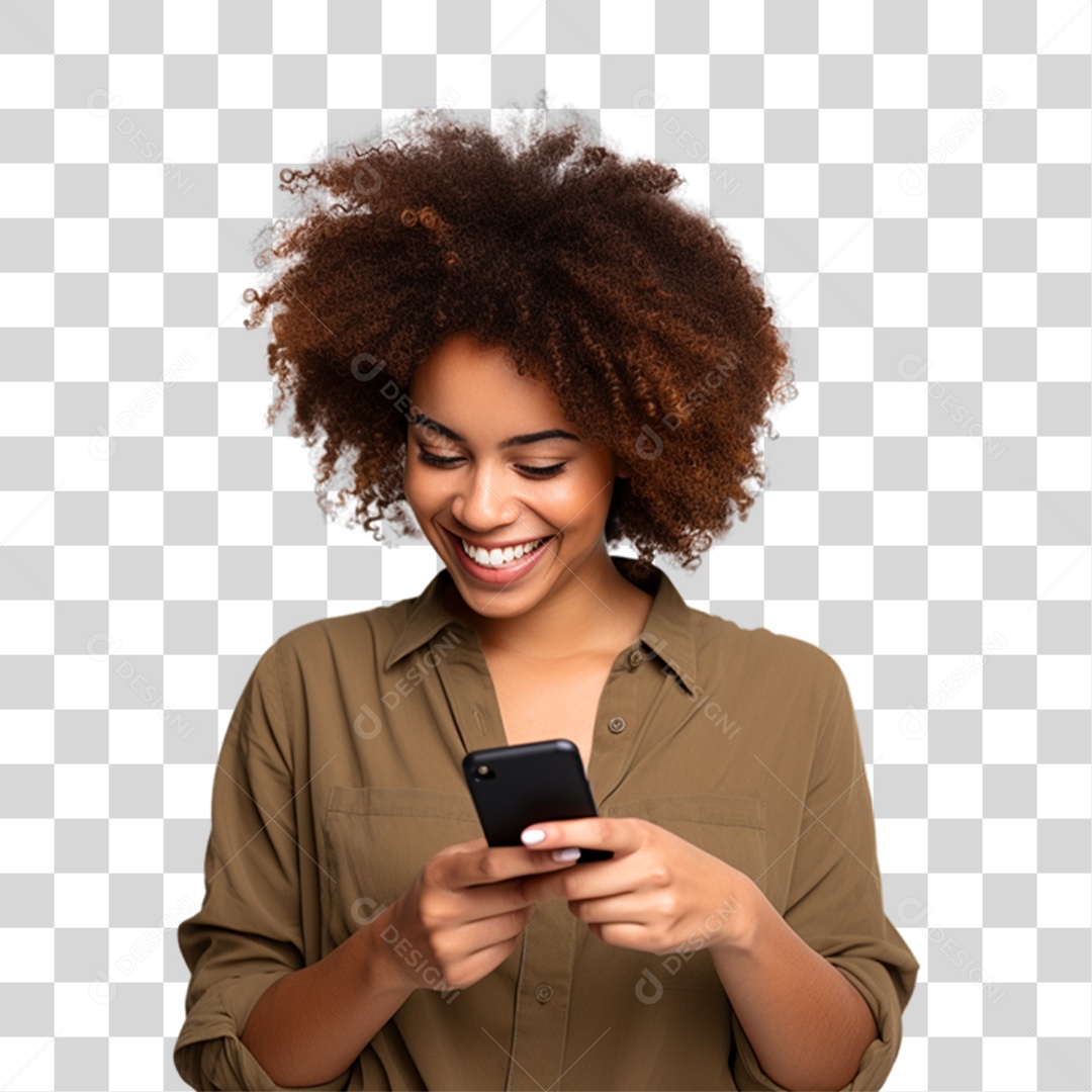 Mulher Segurando Celular nas Mãos PNG Transparente