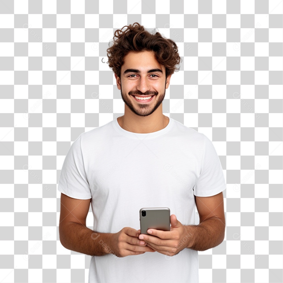 Homem Segurando Celular nas Mãos PNG Transparente