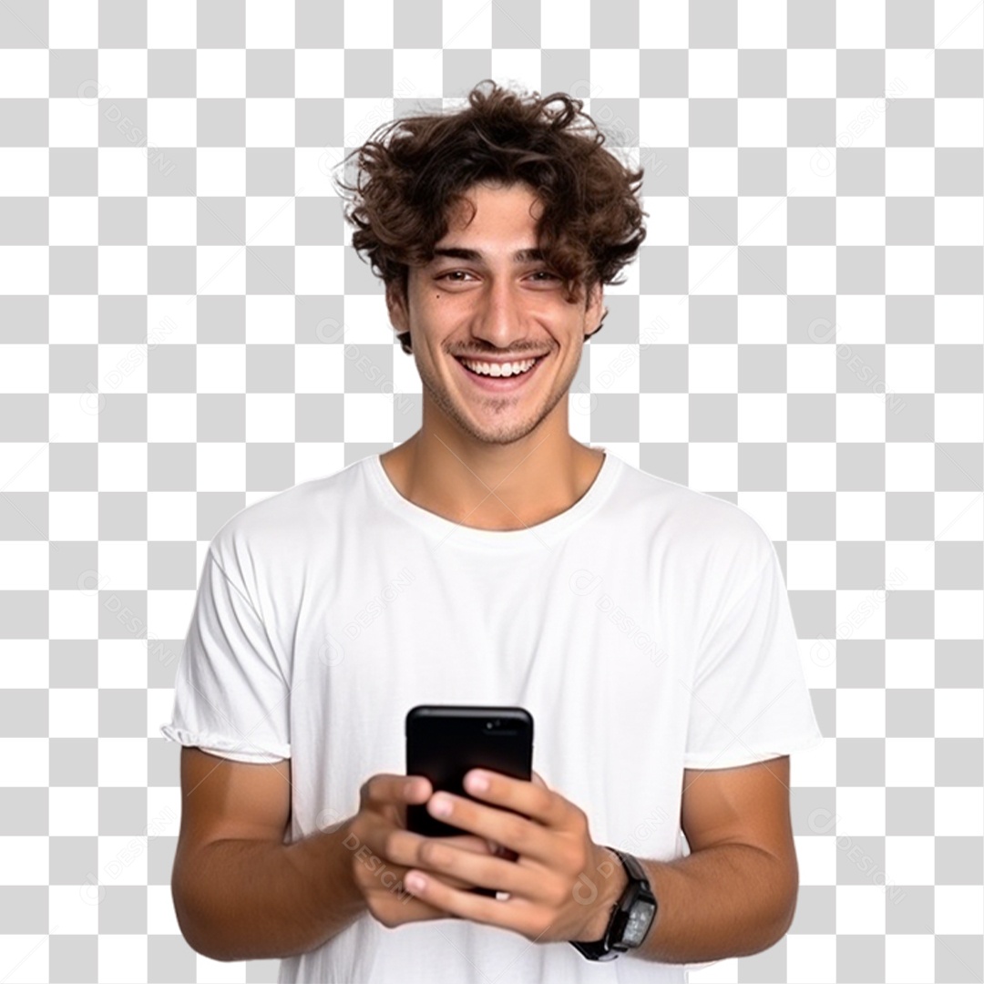 Homem Segurando Celular nas Mãos PNG Transparente