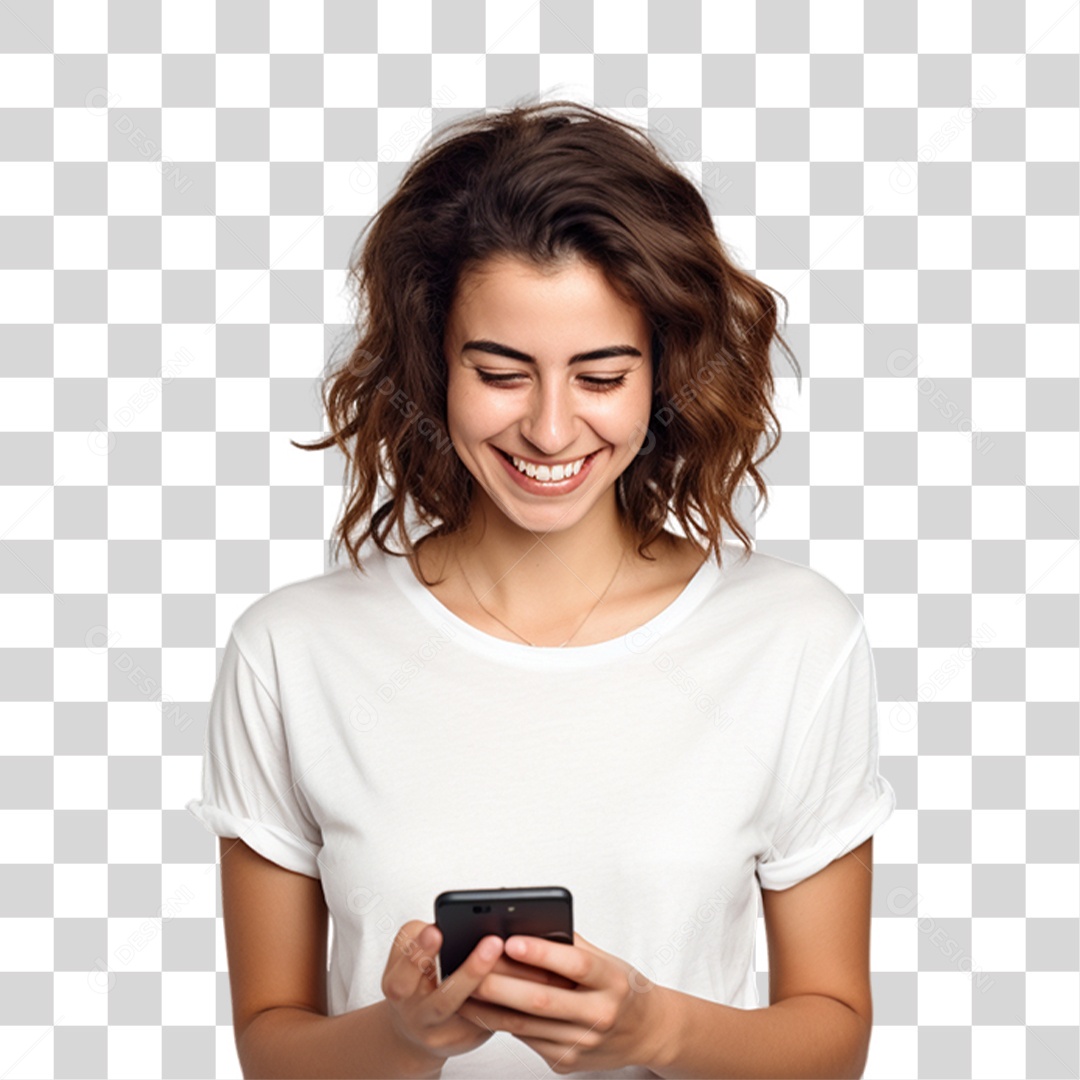 Mulher Segurando Celular nas Mãos PNG Transparente