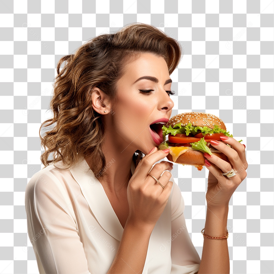 Mulher Comendo Lanche PNG Transparente