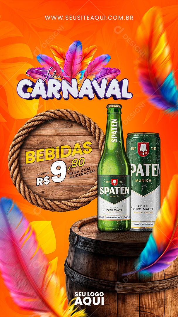 Story Feliz Carnaval Bebidas a Partir de 9,90 Social Media PSD Editável