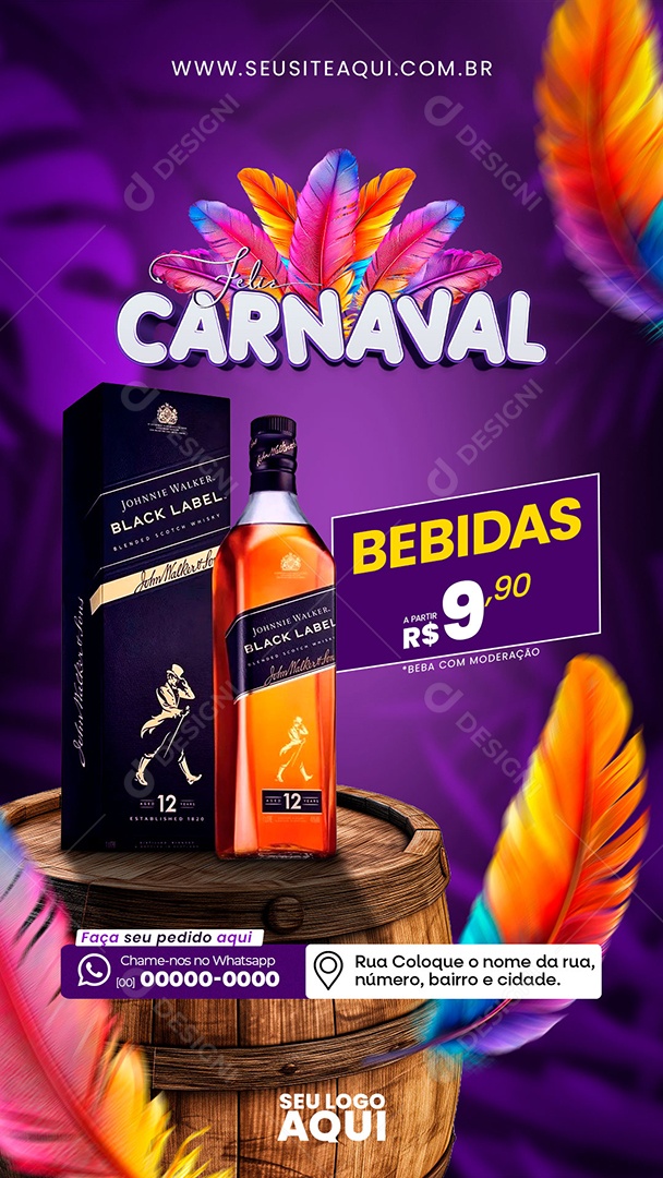 Story Feliz Carnaval Bebidas a Partir de 9,90 Social Media PSD Editável