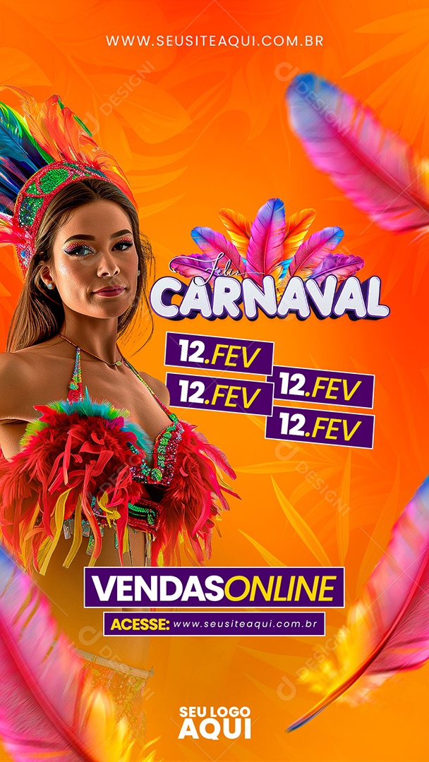 Story Feliz Carnaval 12 de Fevereiro Social Media PSD Editável