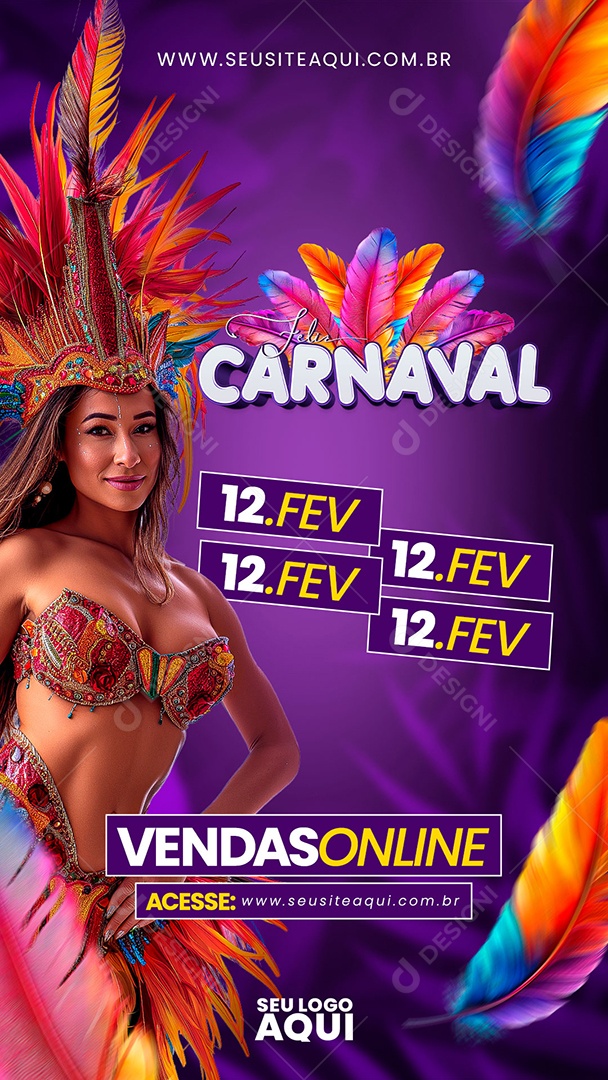 Story Feliz Carnaval 12 de Fevereiro Vendas Online Social Media PSD Editável