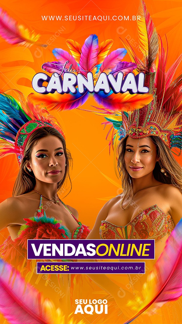 Story Feliz Carnaval Vendas Online  Acesse o Site Social Media PSD Editável